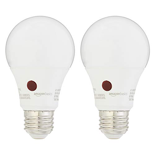 Product Cover AmazonBasics 60 Watt Equivalent, Dusk to Dawn Sensor, Non-Dimmable, A19 LED Light Bulb | Soft White, 2-Pack