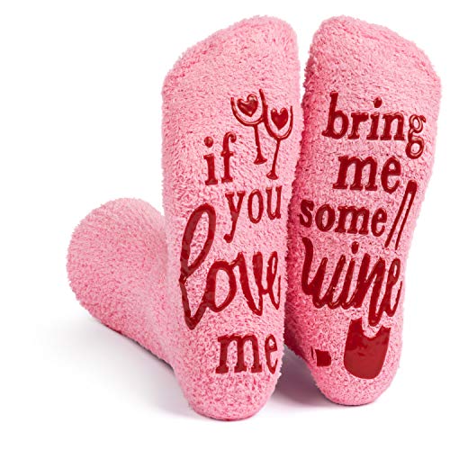 Product Cover If You Love Me Bring Me Some Wine Pink Fuzzy Women's Socks Funny Gift or Present