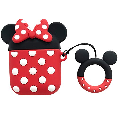 Product Cover iFiLOVE Compatible with Airpods Case, Cute Cartoon Airpods Cover, Minnie Mouse Soft Silicone Shockproof Protective Case Cover Skin with Ring Buckle Holder for Apple Airpods 1 & 2 Charging Case(#2)