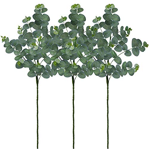 Product Cover Supla 3 Pack Artificial Eucalyptus Leaves Greenery Stems Faux Silver Dollar Eucalyptus Plant Spray in Grey Green 35.4