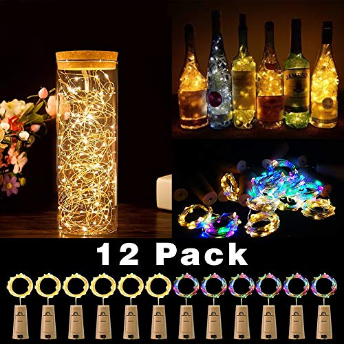 Product Cover Moredig Wine Bottle Lights with Cork, 12 Pack 20 LED Cork Shaped Battery Operated Fairy String Lights for Party, Wine Decor, DIY, Halloween, Christmas - Multicolor Combination