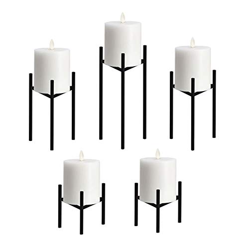 Product Cover Only-us Metal Pillar Candle Holders Set of 5 Black Candlesticks for Fireplace/Living Room/Dinning Room Table Candelabra Decoration Modern Art Classic Design with Geometric Shape
