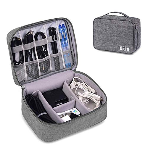 Product Cover ORPIO (LABEL) Waterproof Travel Electronic Gadget Organizer Case, Portable Zippered External Hard Drive Pouch for Data Cables, Chargers, Power Bank, Adapters, Phone, Plugs, Memory Card, USB (Grey)