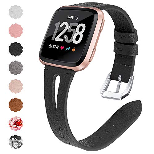 Product Cover QIBOX Compatible with Fitbit Versa Bands, Soft Women Men Leather Bracelet Wristband Accessories Strap Compatible with Fitbit Versa Lite/Versa SE
