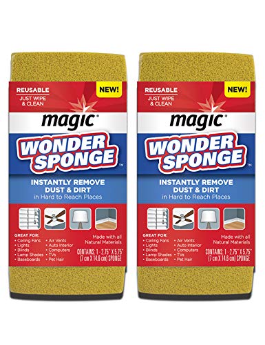 Product Cover Magic Dust Wonder Sponge (2 Pack) Blinds Fans Lampshades Baseboards Pet Hair TV's Computer Electronics Auto Remover