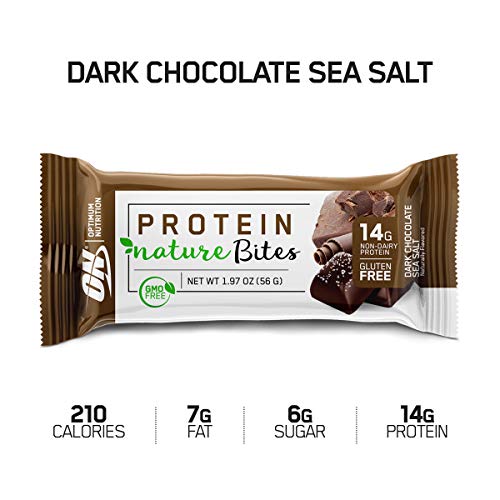 Product Cover New! Optimum Nutrition Nature Bites, Decadent Protein Snack, Vegan Snack, Gluten Free, GMO Free, Flavor: Dark Chocolate Sea Salt, 9 Count