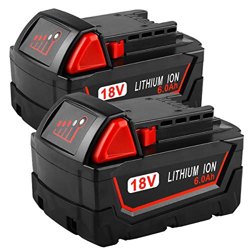 Product Cover 2Pack 6.0Ah 18V Replacemet Lithium ion Battery for Milwaukee M18 M18B Xc 48-11-1850 48-11-1815 48-11-1820 48-11-1852 48-11-1828 48-11-1822 48-11-1811 48-11-1840 Cordless Tool Batteries