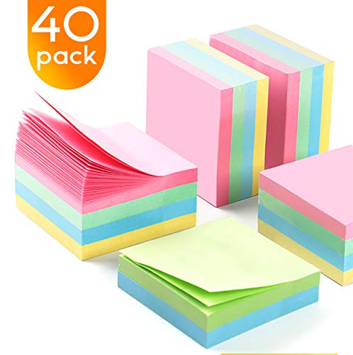 Product Cover Sticky Notes, 3x3 Inches Sticky Note Self-Sticky Notes Pad Post at Office, 100 Sheets/Pad, 4 Colors, Pack of 40 (Mixed)