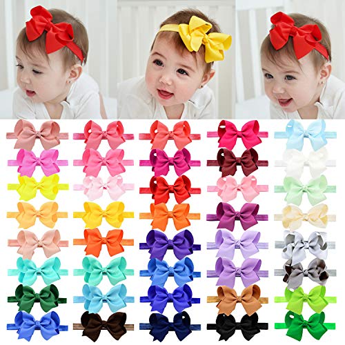 Product Cover 40pcs Baby Girls Grosgrain Ribbon Hair Bows Headbands 4.5