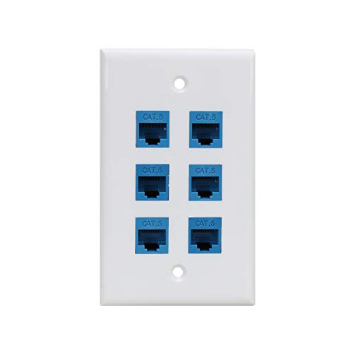Product Cover Cat 6 Ethernet Wall Plate 6 Port,Ethernet Wall Plate Female-Female Removable Compatible with Cat7/6/6e/5/5e Ethernet Devices -Blue