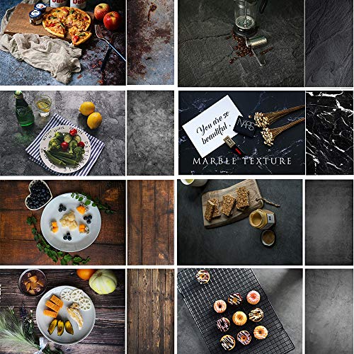 Product Cover Evanto 22x35Inch Darkness Background Kit for Food Photogarphy and Video, Flat Lay Backdrops, Black Cement & Marble &Wood Texture