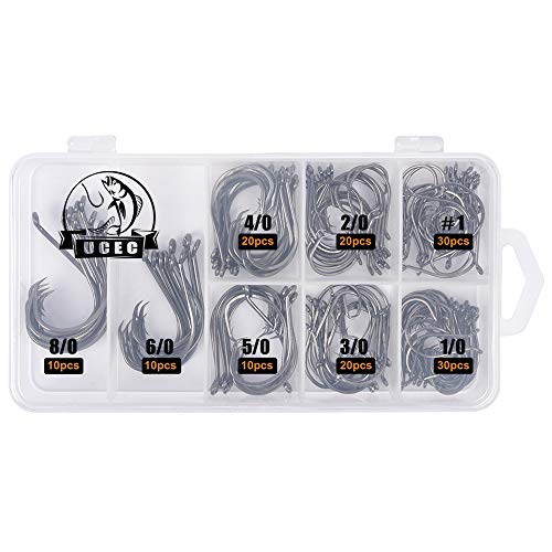 Product Cover UCEC 150pcs/box Circle Hooks 2X Strong Customized Offset Sport Circle Hooks Black High Carbon Steel Octopus Fishing Hooks - Size:#1 1/0 2/0 3/0 4/0 5/0 6/0 8/0