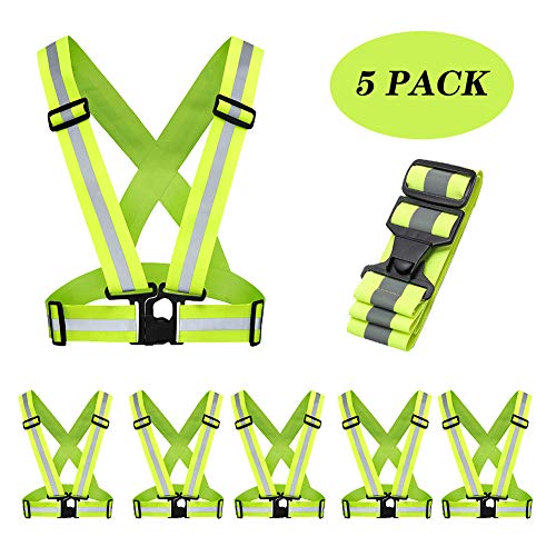 Product Cover 5 Pack Mount Marter Reflective Vest, Lightweight safety vest for women, men and kids, Adjustable reflective running vest with 360° high visibility for Running, Cycling, Motorcycle, Neon Green/Orange