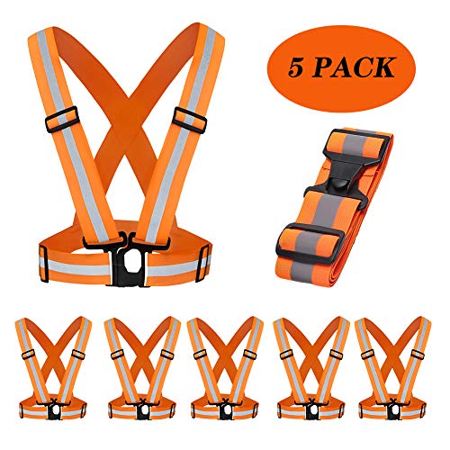 Product Cover 5 Pack Mount Marter Reflective Vest, Lightweight safety vest for women, men and kids, Adjustable reflective running vest with 360° high visibility for Running, Cycling, Motorcycle, Neon Green/Orange
