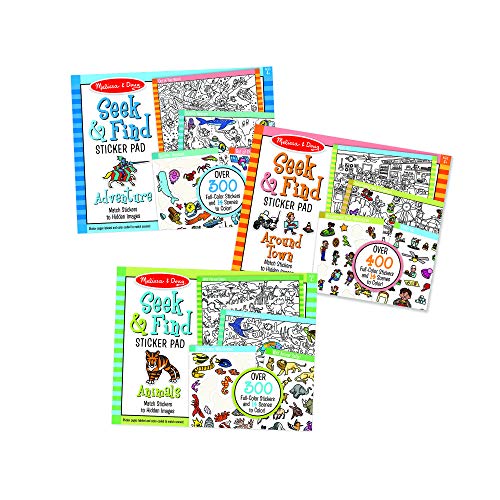 Product Cover Melissa & Doug Seek & Find Sticker Pad 3-Pack, Around Town, Adventure, Animals (Each Includes 300+ Stickers, 14 Scenes to Color, Great Gift for Girls and Boys - Best for 4, 5, 6 Year Olds and Up)