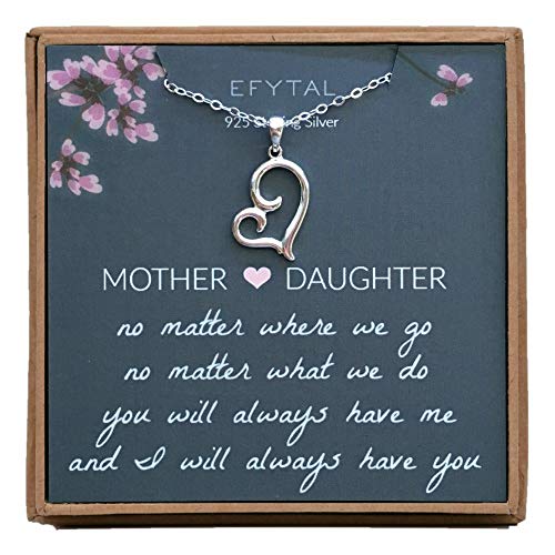 Product Cover EFYTAL Mom Gifts, 925 Sterling Silver Sideways Heart Necklace for Mother & Daughter, Necklaces for Women, Best Birthday Gift Ideas, Pendant Mother's Jewelry For Her, Mothers Day