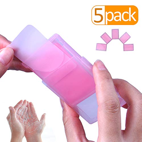 Product Cover Outdoor Travel Hand Washing Soap Pape Sheets,Portable Camping Hand Soap,Hiking Washing Hand Bath Paper Soap for Kids,Camping,Tourism,Travel,BBQ,Party,School,Girls,etc.(5 Pack x 30 Sheets,Rose Scent)