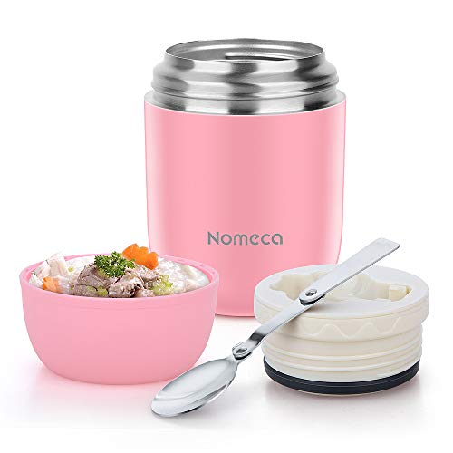 Product Cover Food Jar Insulated Lunch Containers Nomeca 16 Oz Stainless Steel Thermoses Food Flask Lunch Vacuum Bottle with Folding Spoon (Pink)