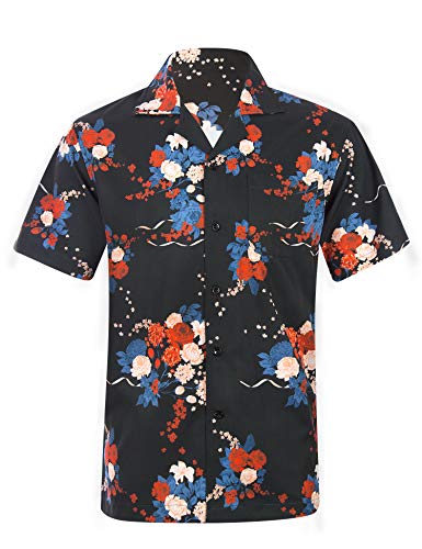 Product Cover Mens Hawaiian Aloha Shirts with Flower Beach Casual Button Down Tropical Short Sleeve Funny Holiday