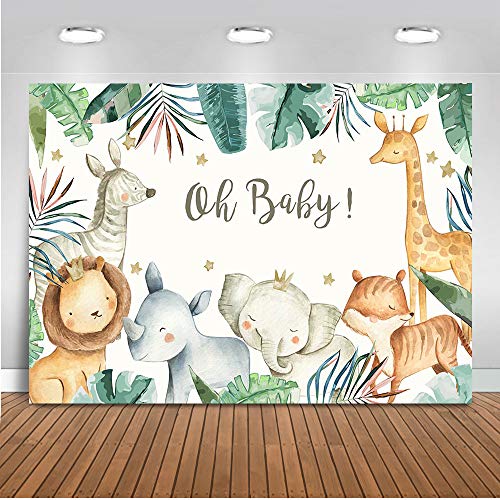Product Cover Mocsicka Safari Baby Shower Backdrop Jungle Baby Shower Background 7x5ft Vinyl Boy Safari Baby Shower Banner Backdrops