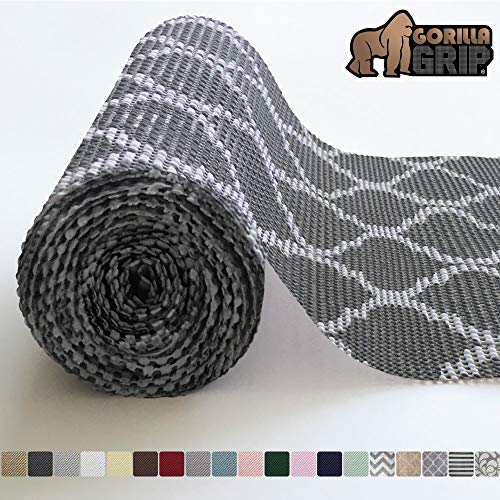 Product Cover Gorilla Grip Original Drawer and Shelf Liner, Non-Adhesive, Size, 17.5 Inch x 20 FT, Durable and Strong, Grip Liners for Drawers, Shelves, Cabinets, Storage, Kitchen and Desk, Quatrefoil Gray White