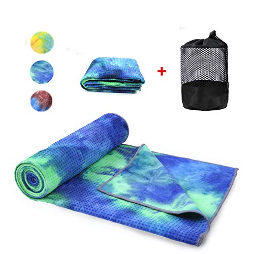 Product Cover WeYingLe Yoga Mat Towel Non Slip Hot Yoga Towel,Sweat Absorbent, for Hot Yoga, Bikram, Pilates (Tie-Dyed Blue)