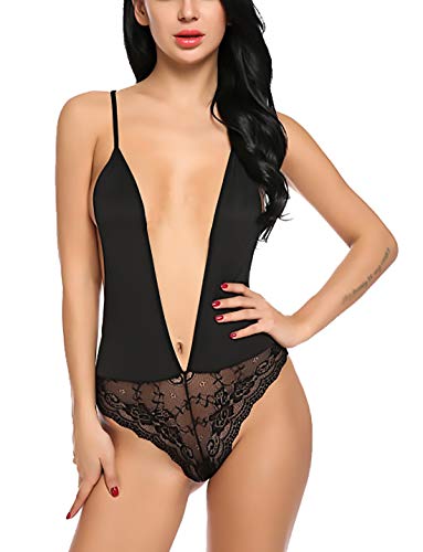 Product Cover Xs and Os Deep V Neck Backless Lace Bodysuit Babydoll Nightwear Lingerie (Gift Wrapped)