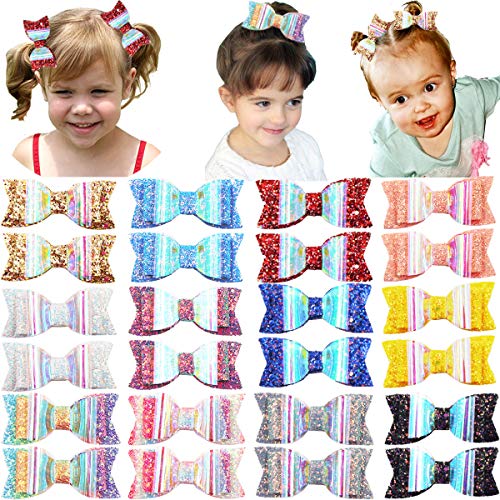 Product Cover 24PCS Baby Girls Hair Bows Clips 3.15inch Sparkly Sequin Glitter Hair Bows Alligator Hair Clips Hair Accessories for oddlers Infants Kids Children in Pairs