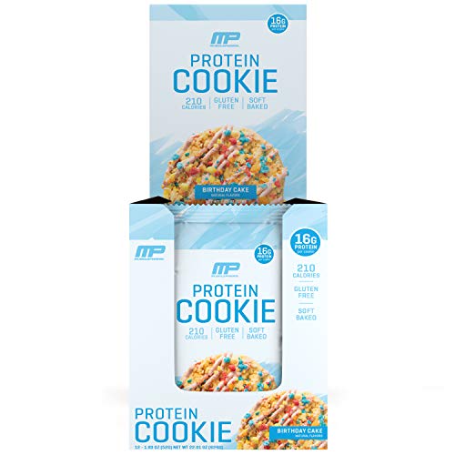 Product Cover MusclePharm Combat Cookie Birthday Cake Protein Cookies by The Makers of Combat Crunch - Soft Baked Cookie drizzled with Vanilla Icing, Packed with 16G of Protein and 210 Calories, 12 Cookies