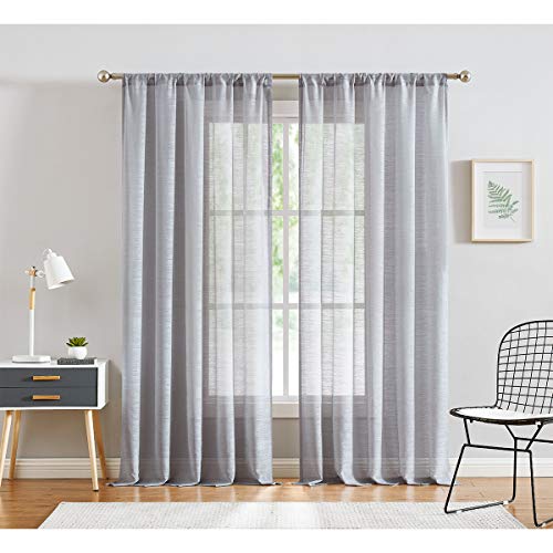 Product Cover Fmfunctex Slub Sheer Grey Curtains 96inch-Long for Living Room Textured Window Draperies 2 Panels