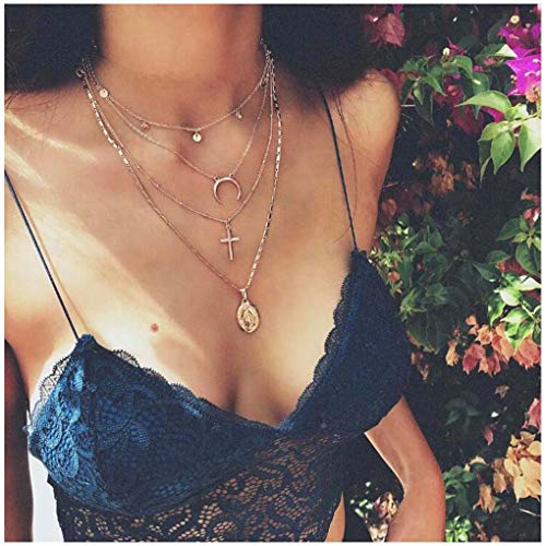 Product Cover Olbye Layering Moon Necklace Gold Cross Necklace Choker Virgin Mary Necklace for Women and Girls