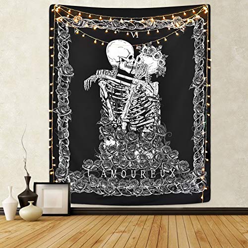 Product Cover Sevenstars Skull Tapestry The Kissing Lovers Tapestry Black Tarot Tapestry Human Skeleton Tapestry for Room