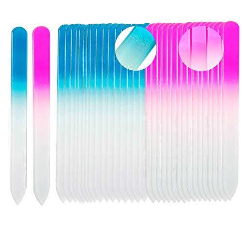Product Cover SIUSIO 40 pack Professional Czech Crystal Glass Nail Files Buffer Manicure Tools Kit Set Gradient Rainbow Color for Nail polishing - Best for Fingernail & Toenail Care e(pink&blue)