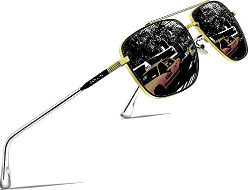 Product Cover SIPLION Men's Driving Sunglasses Polarized UV Protection Rectangular Metal Sun glasses