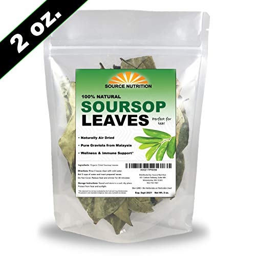 Product Cover Organic Dried Soursop Leaves by Source Nutrition - Pure Graviola for Tea, Whole Dried Leaves, High in Acetogenins - 2 oz Resealable Bag (Soursop Leaves)