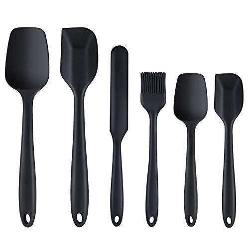 Product Cover Silicone Spatula,6 Piece Non-scratch Heat Resistant Rubber Spatula with Stainless Steel Core,Non Stick and Good Grips Spatulas for Cooking,Baking and Mixing(Black)