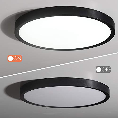 Product Cover Taloya LED Flush Mount Ceiling Light Black (12 Inch / 20 Watt),3 Color Temperatures in One (3000k / 4000k / 6500k),Surface Mount Light Fixture for 10-25 Square Meters Room,0.94 Inch Thickness Round