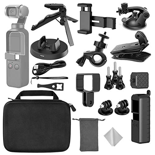 Product Cover TONCHU 21-in-1 Expansion Kit for DJI OSMO Pocket Action Camera Mounts,Accessory Bundle kit for Carrying Case/Mobile Phone Holder/Charging Base/Tripod/Car Suction Cup Bracket/Strap Clip and More