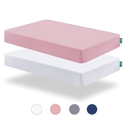 Product Cover Biloban Crib Sheet Fit for Standard Crib Mattress, 2 in One Pack Ultra Soft Fitted Crib Sheets for Baby, Machine Washable, Microfiber, White & Pink.