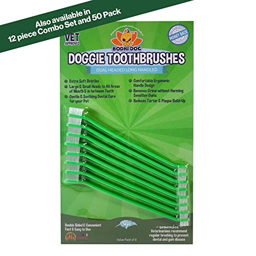 Product Cover New Dual Ended Long Dog & Cat Toothbrush | Pet Safe Super Soft Bristles for Pet Dental & Oral Care Teeth & Gums (8 Count)