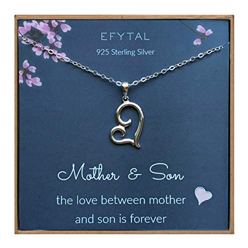 Product Cover EFYTAL Mom Gifts, 925 Sterling Silver Sideways Heart Necklace for Mother & Son, Mom Necklaces for Women, Best Birthday Gift Ideas, Pendant Mother's Jewelry For Her, Mothers Day