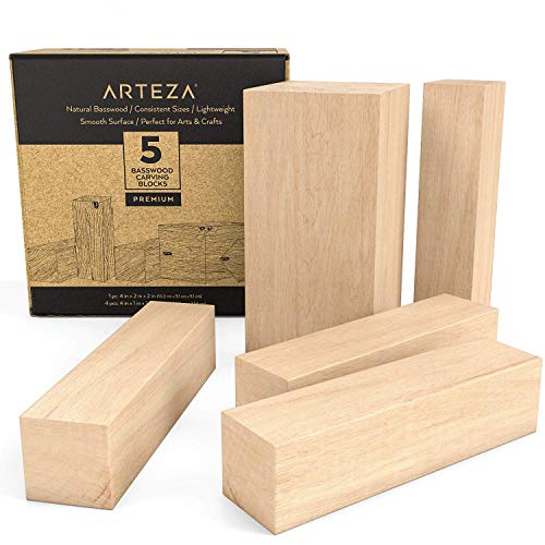 Product Cover ARTEZA Basswood Carving Blocks for Carving, Crafting and Whittling - 5 Piece Set with one 4
