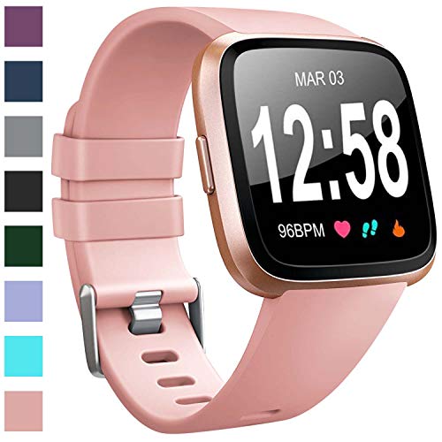 Product Cover Vancle Bands Compatible with Fitbit Versa Bands for Women Men Rose Gold Silicone Wristbands for Fitbit Versa Bands/Versa Lite Bands (Peach Pink, Small)
