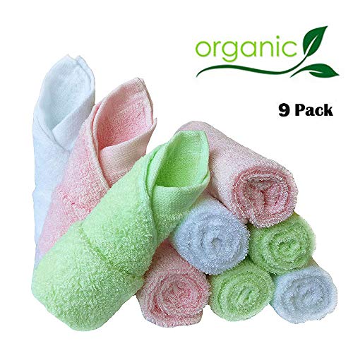 Product Cover Baby Washcloths Natural Organic Bamboo Baby Face Towels - Reusable and Extra Soft Newborn Baby Bath Washcloths - Suitable for Sensitive Skin Baby Registry as Shower Gift Set (Colorful towels-9pack)