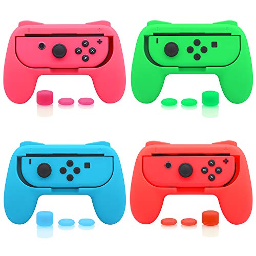 Product Cover 4 Pack FastSnail Joy-Con Grip Kit for Nintendo Switch, Wear-resistant Joy-con Grip Controller for Switch with 12 Thumb Grip Caps (Green Pink Blue and Red)