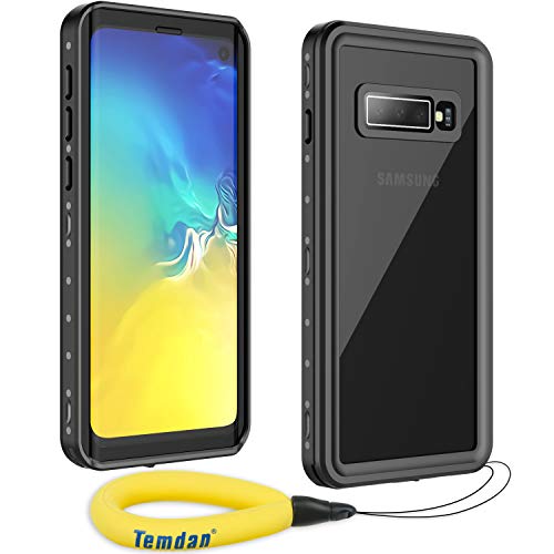 Product Cover Temdan Samsung Galaxy S10 Waterproof Case 6.1inch Built-in Screen Full-Body Protector with Floating Strap IP68 Waterproof Case for Samsung Galaxy S10 2019 NO Fingerprint ID (Black/Clear)