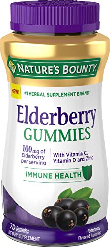 Product Cover Nature's Bounty Elderberry Gummie, Immune Health, Contains Vitamin A,C, D, E and Zinc, 70 Gummies