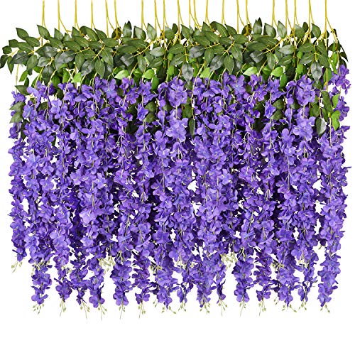 Product Cover 6 Pack 3.75 Feet/Piece Artificial Fake Wisteria Vine Ratta Hanging Garland Silk Flowers String Home Party Wedding Decor (Purple)