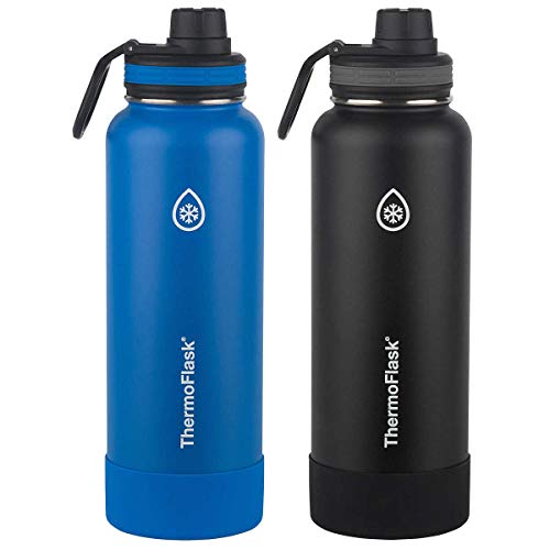 Product Cover ThermoFlask Stainless Steel 40-Ounce Water Bottle (Light Blue/Black), 2-Piece (Ocean/Grey)
