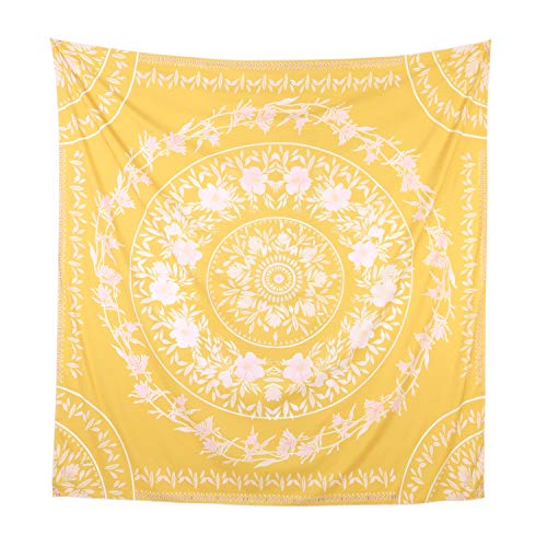 Product Cover Simpkeely Sketched Floral Medallion Tapestry, India Yellow Wall Art Mandala Bohemian Hippie Wall Hanging Tapestries for Dorm Home Decoration 59